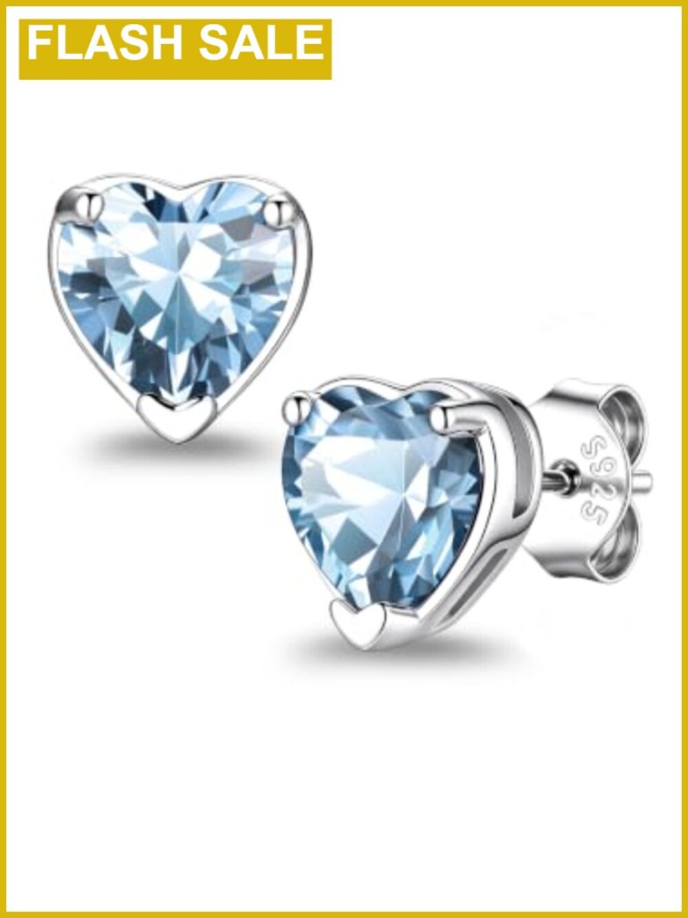 Sterling Silver Heart Birthstone Stud Earrings 8MM CZ Sparkling Gift